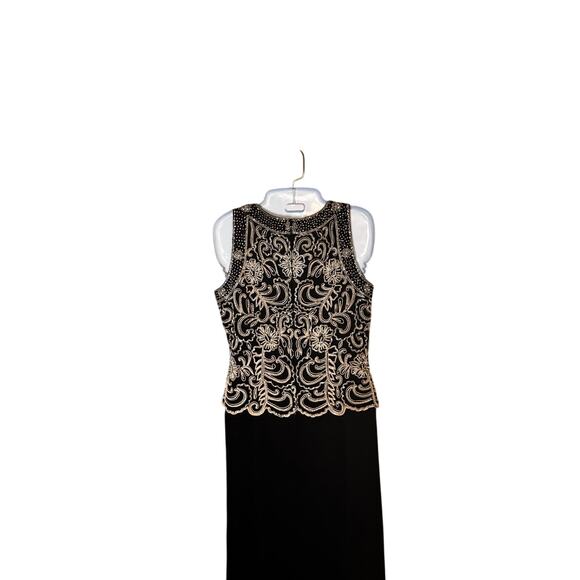 JKARA Gold Embellished Bodice A-Line Beaded Chiffon Long Dress Black Women's 8 - Picture 3 of 16